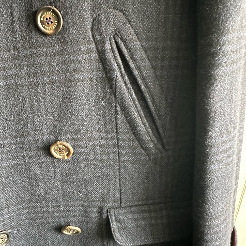 Brunello Cucinelli Double-Breasted Wool Navy Military Coat Eu50/Us40 View 4